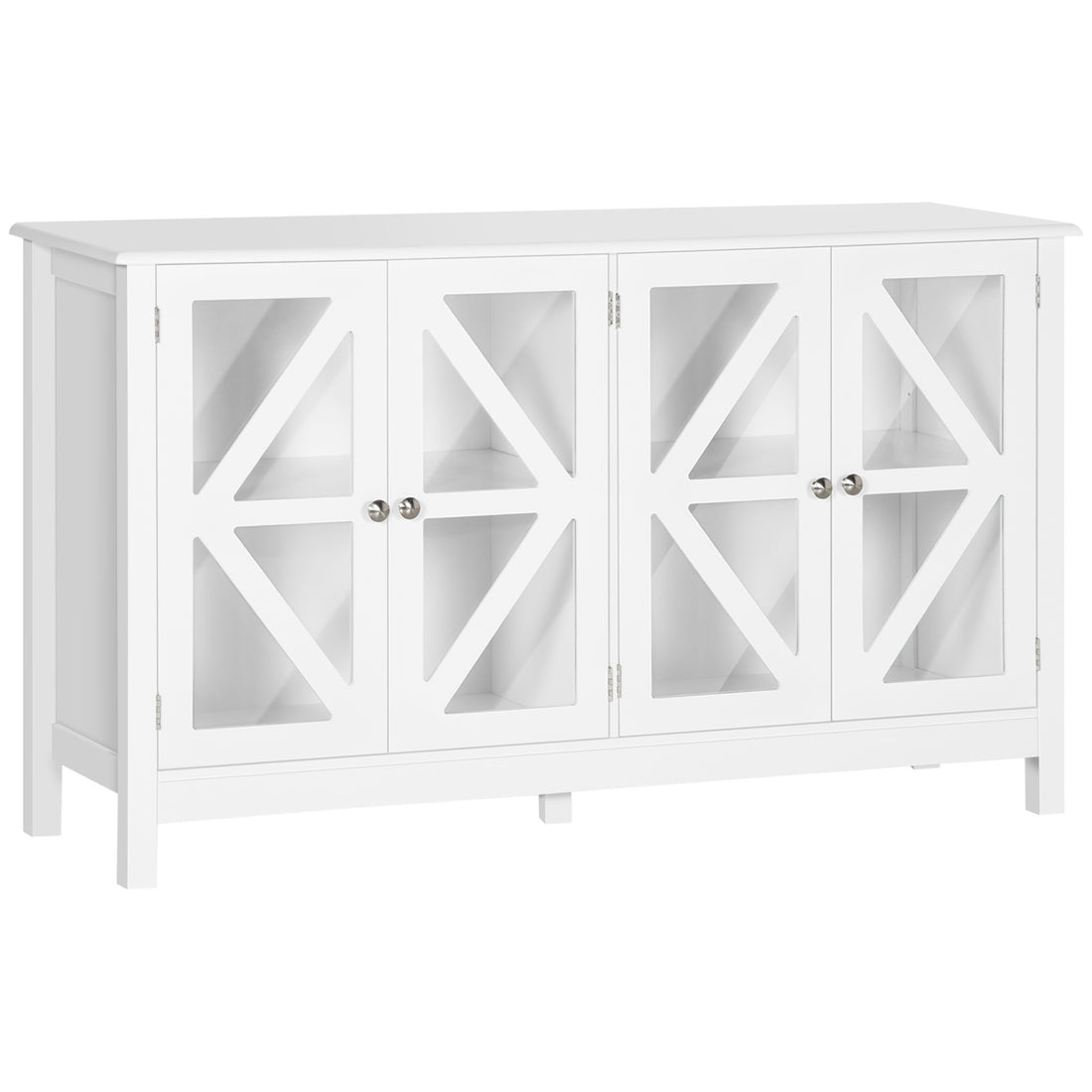 Homcom Sideboard, Buffet Cabinet With 4 Tempered Glass Doors And Adjustable Storage Shelf, Credenza, White White Mdf