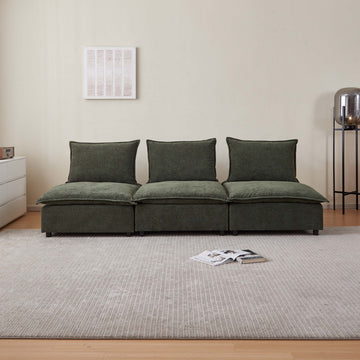 Mid Century Modern 3 Seater Sofa Couch For Living Room Modular Sectional Armless Sofa, Ultra Soft Chenille Fabric, Sturdy Frame, Comfortable And Stylish Furniture Green Foam Chenille 3 Seat