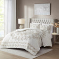 3 Piece Tufted Cotton Chenille Duvet Cover Set Queen Ivory Taupe Cotton