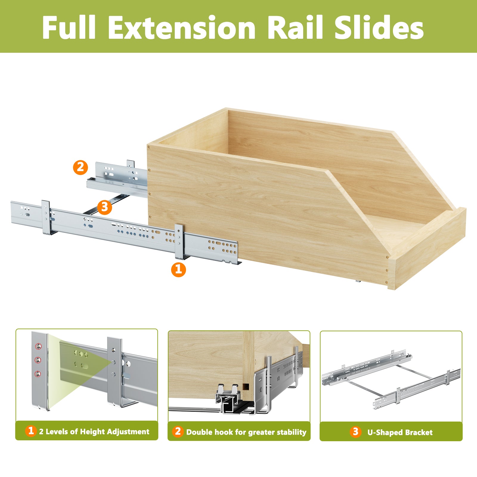 Pull Out Cabinet Organizer High Drawer 16 " W X 21" D Hard Close Wood Slide Out Shelves Cabinet Storage And Organizer With Full Extension Rail Slides Pull Out Drawer For Kitchens Cabinet Pantry Wood