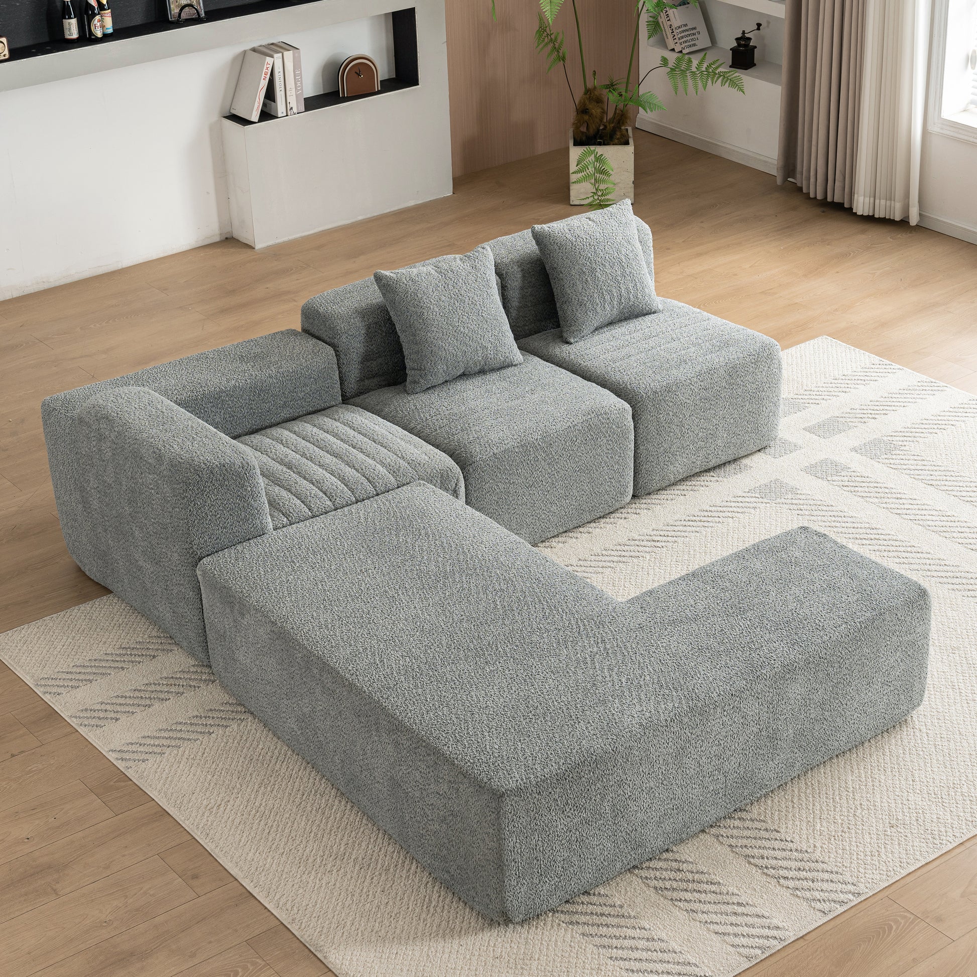 116.5" Sectional Sofa Full Compressed Sofa Couch Free Combined Sofa For Living Room, Grey Grey Foam Polyester 4 Seat