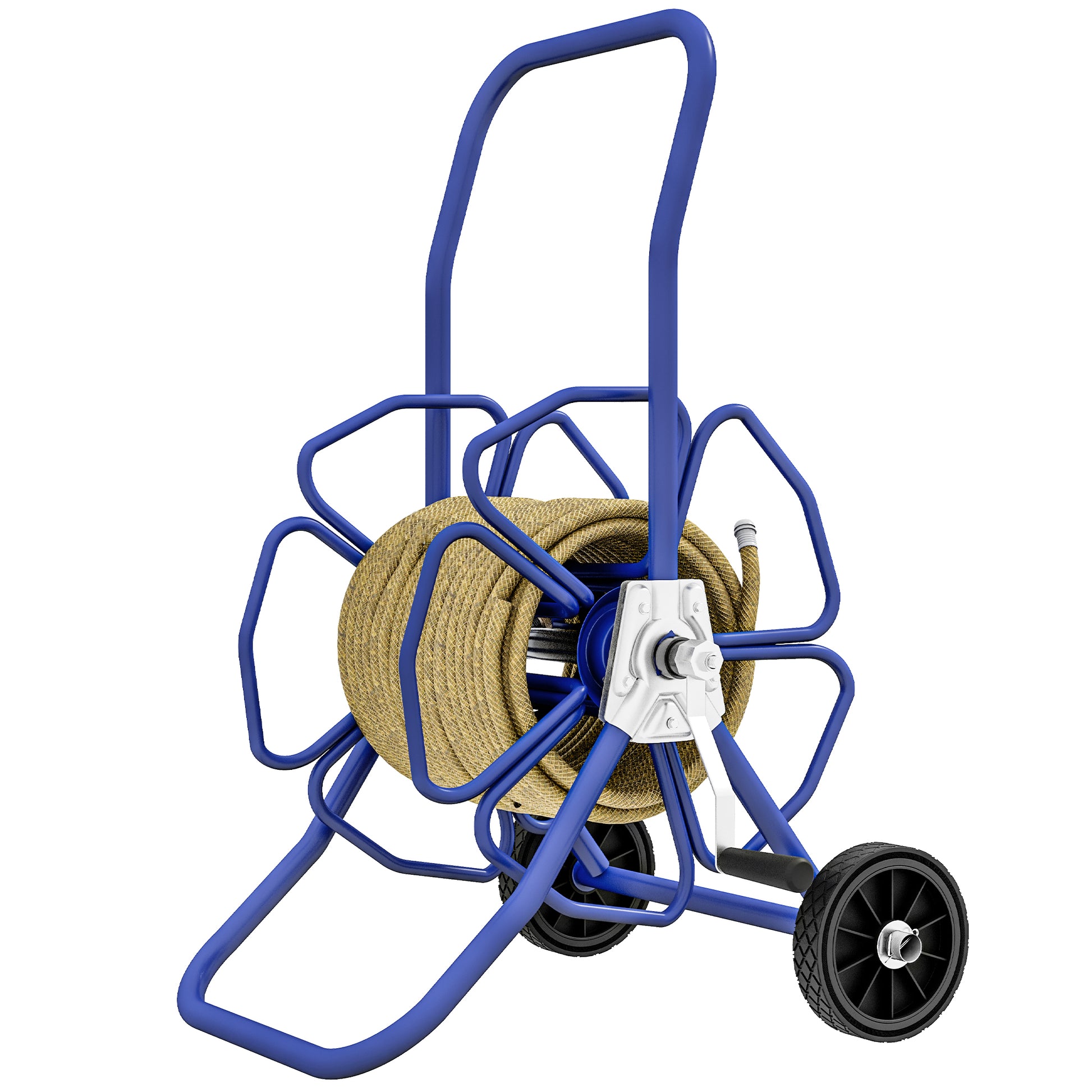 Outsunny Garden Hose Reel Cart, Hold Up To 98' Of 5 8" Hose Hose Not Included , Portable Water Hose Cart With Wheels For Yard, Lawn, Blue Blue Steel