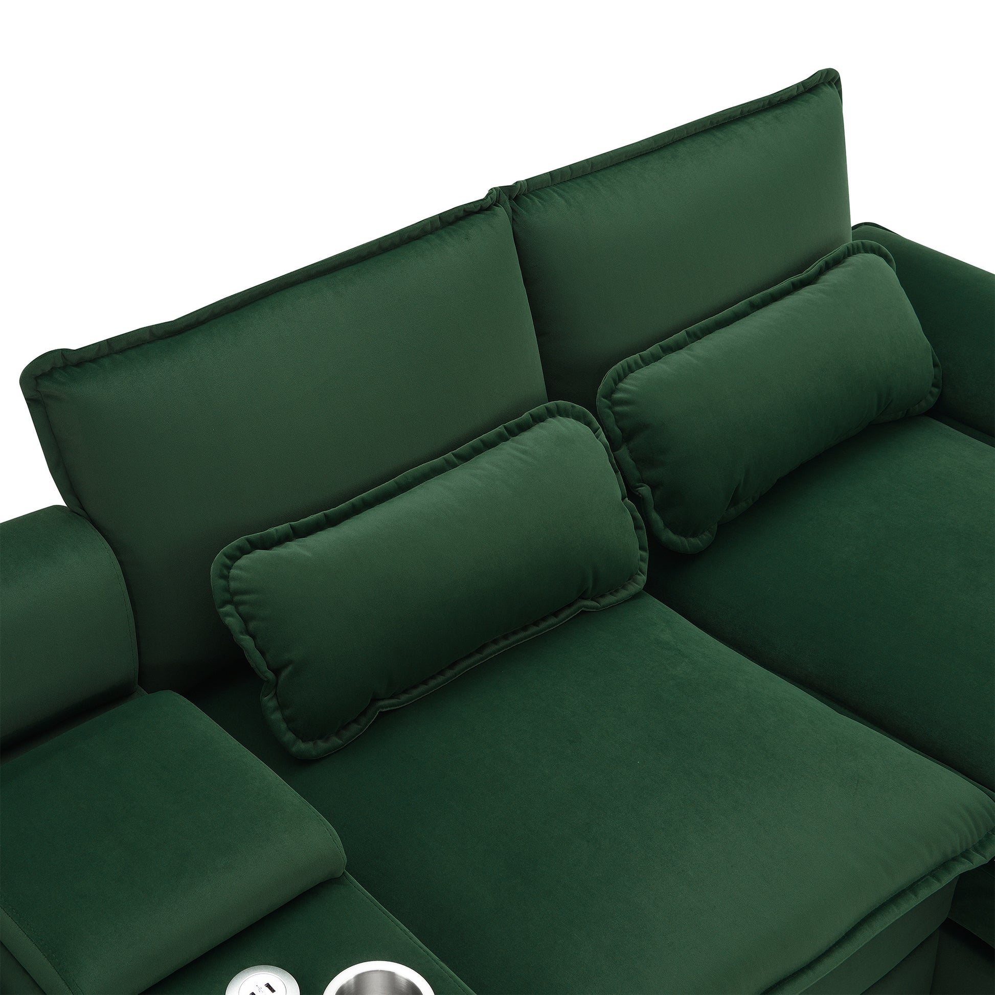 123*55" Modern U Shaped Sofa With Console,Cupholders And Usb Ports,6 Seat Upholstered Symmetrical Indoor Furniture,Sleeper Couch Set With Chaise For Living Room,Apartment,5 Colors Green Velvet 6 Seat