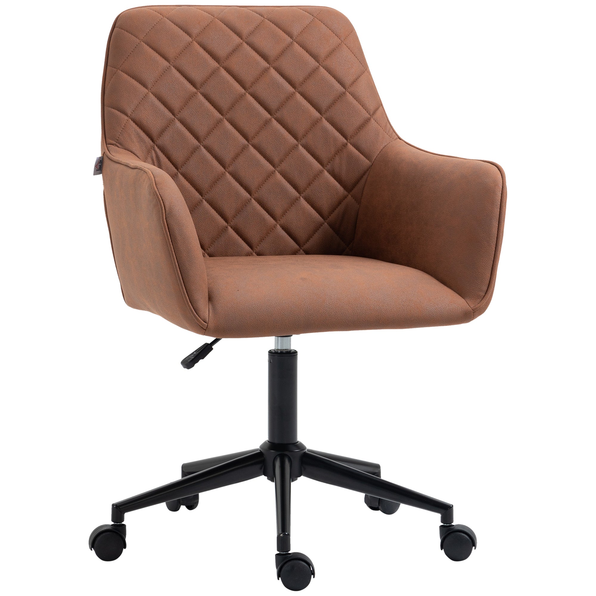 Vinsetto Mid Back Modern Home Office Chair Swivel Computer Desk Chair With Adjustable Height, Microfiber Cloth, Diamond Line Design, And Padded Armrests, Brown Brown Plastic