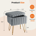 Vanity Stool Chair With Storage, Ottoman Faux Fur Soft Padded Makeup Footstools Seat With 4 Metal Legs Anti Slip Adjustable Feet Modern,Gray Gray Faux Fur