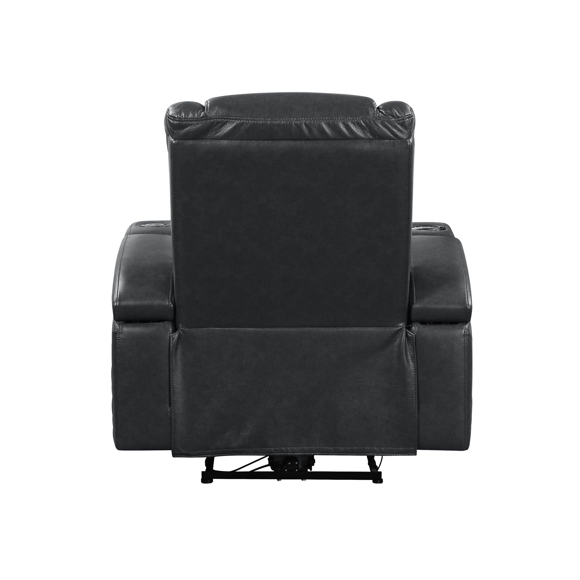 Dark Grey Power Recliner With Bluetooth Dark Grey Faux Leather Manual Handle Metal Primary Living Space Tight Back Modern Handle Square Arms Faux Leather