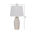 23 Inch Set Of 2 Ceramic Accent Table Lamp, Hammered Base, White, Gold White Ceramic