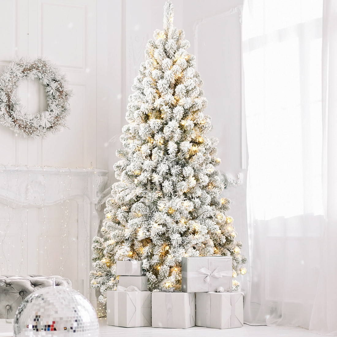 7Ft Pvc Memory Wire Christmas Tree With Light Green,White Polyethylene