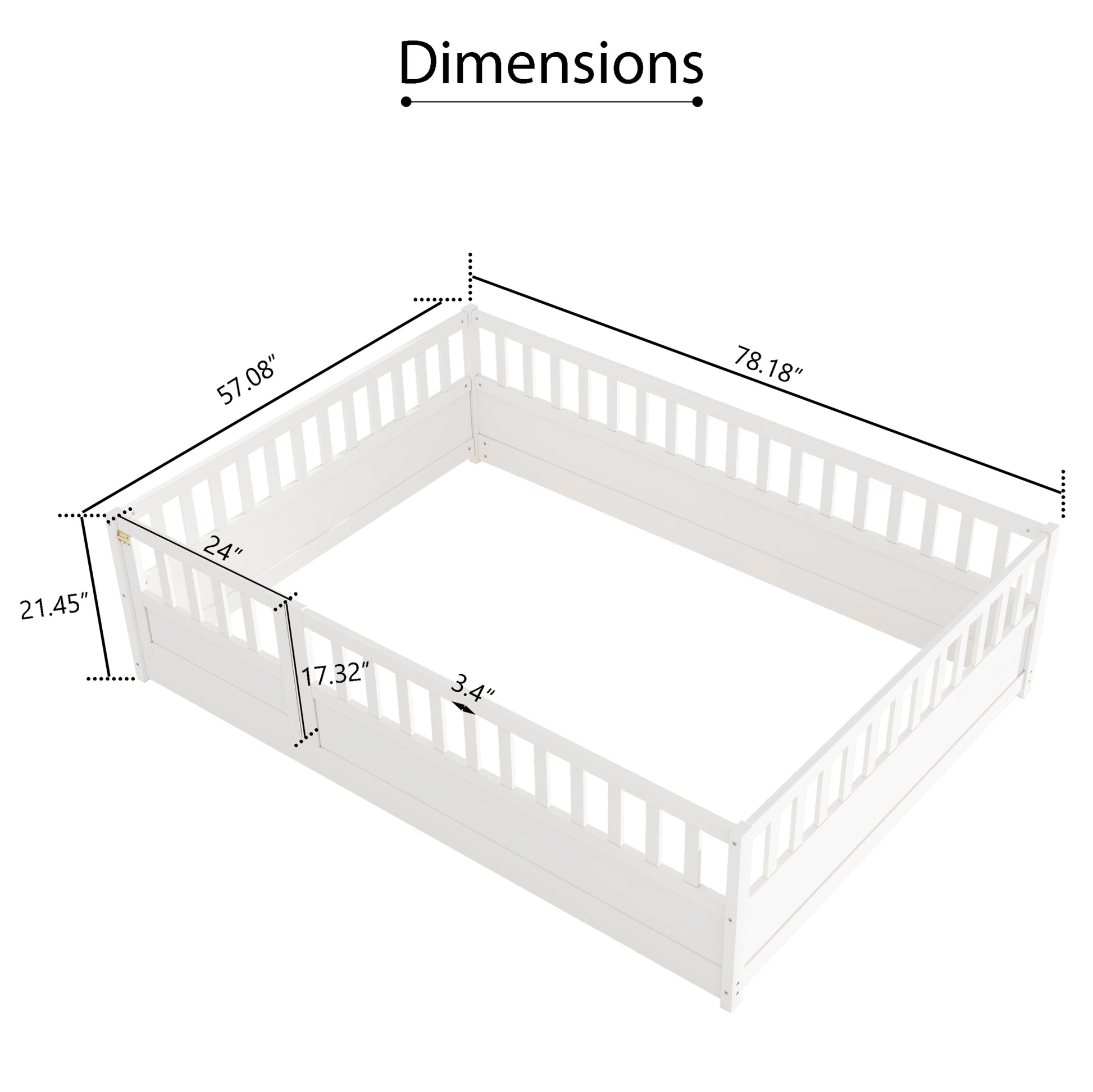 Full Size Floor Bed, Integral Construction With Super High Security Barrier, Door, Children'S Floor Bed Frame, Montessori Wooden Children'S Floor Bed, White Box Spring Required Full White Wood Brown Bedroom American Design,Artsy Pine Bed Frame Pine