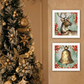 2 Piece Vignette Old World Reindeer & Bell White Framed Wall Art For Living Room, Holiday Wall Art Print For Home Decor, Bedroom Wall Art By Nicole Decamp Multicolor Wood Paper