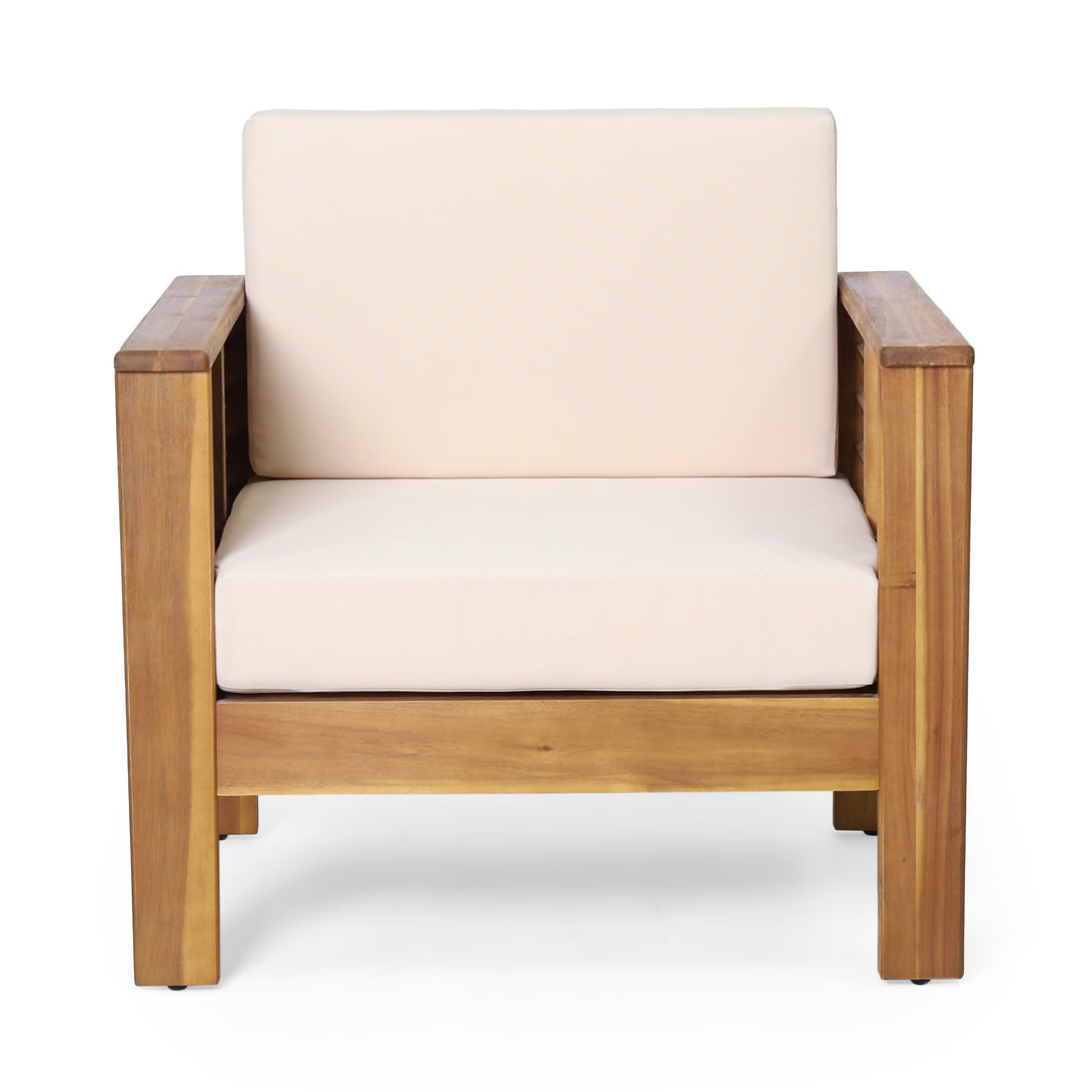 Outdoor Acacia Wood Club Chairs With Cushions, Teak Beige, 27.75"D X 32"W X 27.75"H Yes Brown Beige Foam Acacia Wood