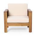 Outdoor Acacia Wood Club Chairs With Cushions, Teak Beige, 27.75