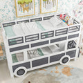 Twin Over Twin Bus Shaped Bunk Bed With Wheels And Storage, Gray White Box Spring Not Required Twin Grey White Wood Bedroom Solid Wood Mdf