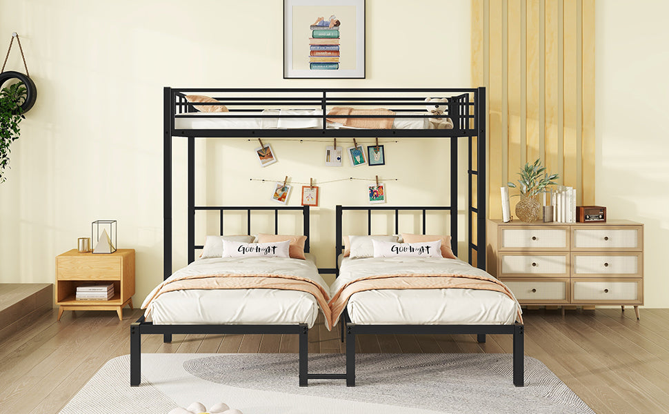 Twin Over Twin & Twin Bunk Beds For 3, Twin Xl Over Twin & Twin Bunk Bed Metal Triple Bunk Bed, Black Black Metal