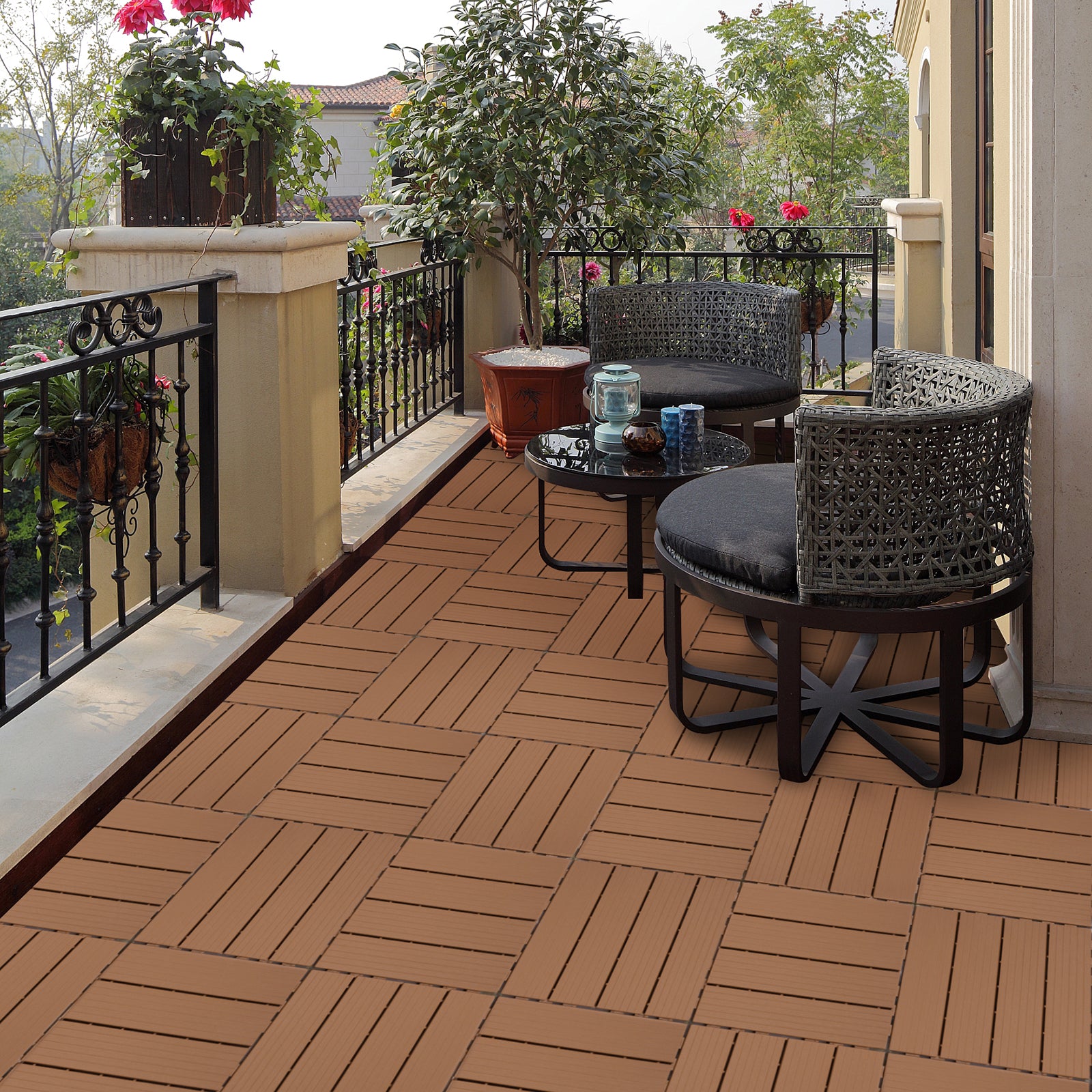 Plastic Interlocking Deck Tiles, 11.8"X11.8" Pack Of 44 , Patio Flooring Outdoor Waterproof All Weather Use For Garden Poolside Front Back Yard, Burlywood Burly Wood Plastic