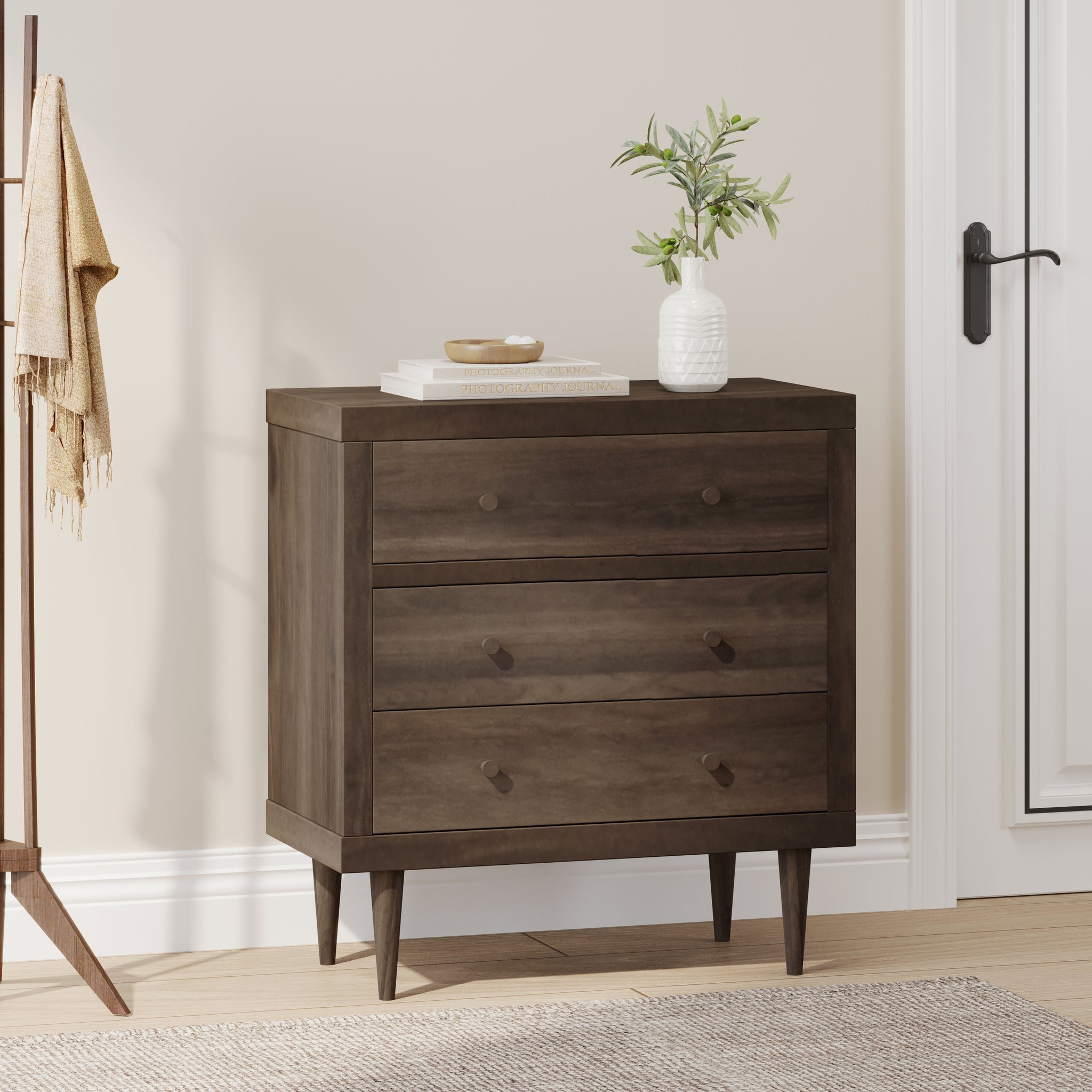 Nordic 3 Drawer Chest Walnut Mdf