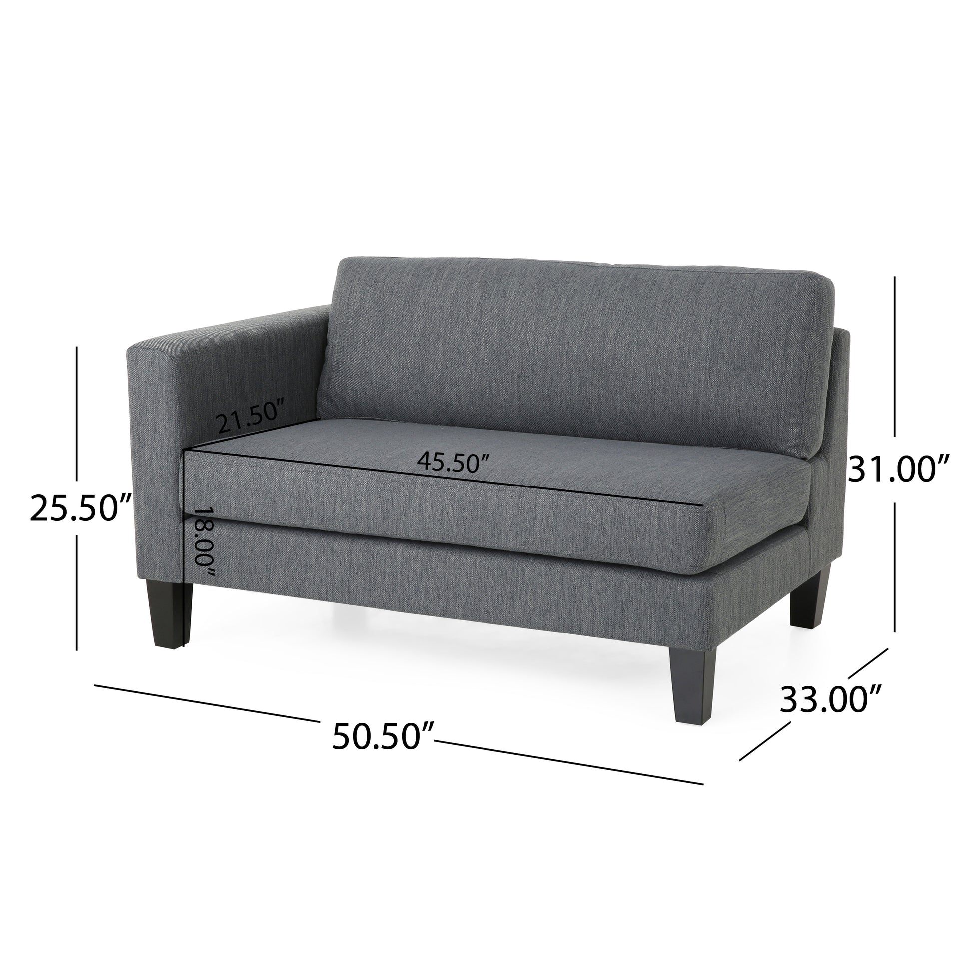 Mirod Comfy 3 Seat Sofa With Wooden Legs, Modern Style For Living Room And Study Charcoal Fabric 3 Seat