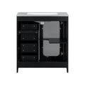 30 Inch Bathroom Vanity With A Soft Close Glass Door, Adjustable Shelves, And Three Drawers Black Bathroom Solid Wood Mdf Glass