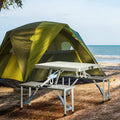 Outsunny Folding Picnic Table With Umbrella Hole, Aluminum Suitcase Portable Outdoor Table With Bench, Patio, Porch Or Camping Table And Chair Set, Silver Silver Mdf