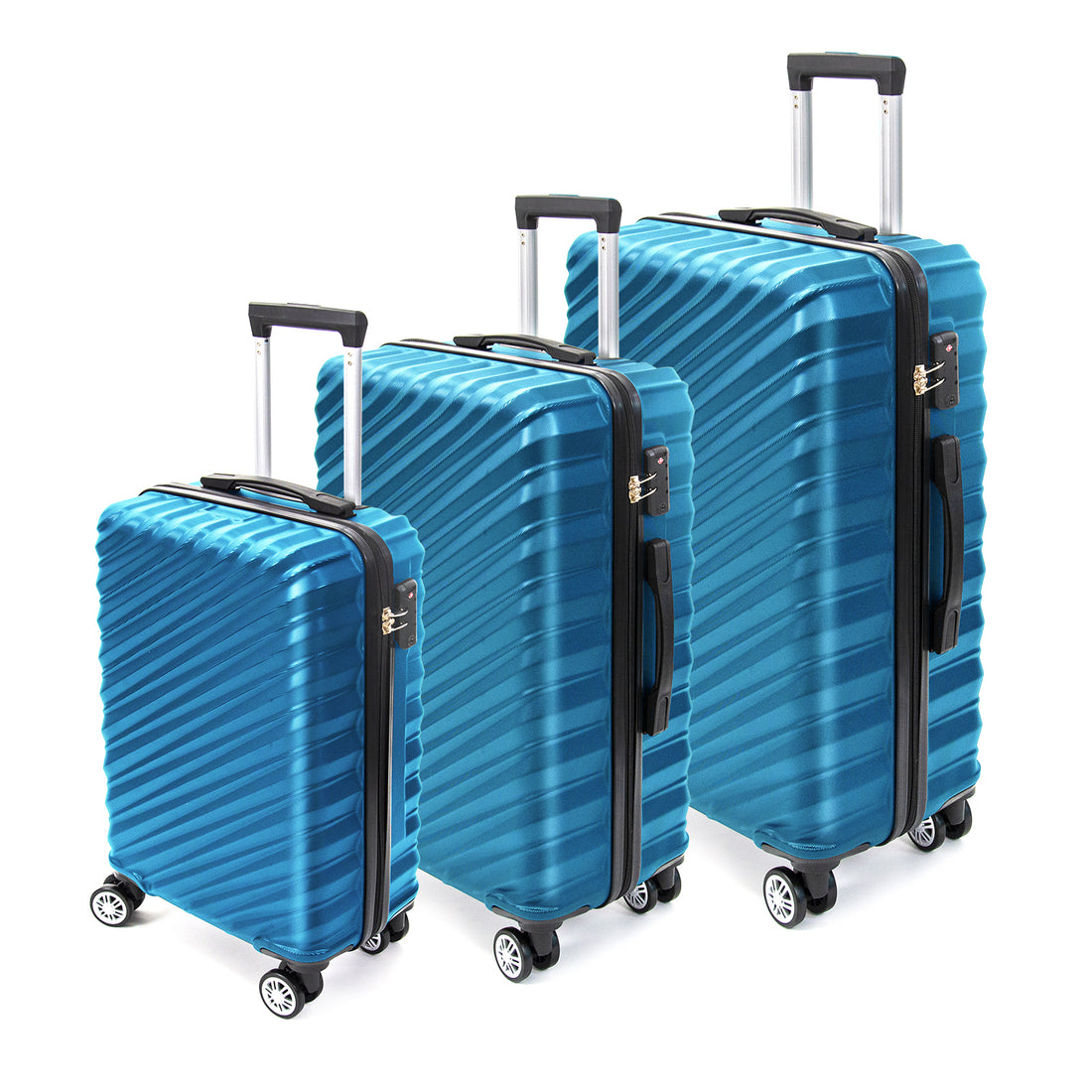 3 Piece Hard Shell Luggage Set With Tsa Lock Spinner Wheel Abs Lightweights Checked Convenient Stackable Suitcase Woman Men 20 24 28 Dark Blue Abs