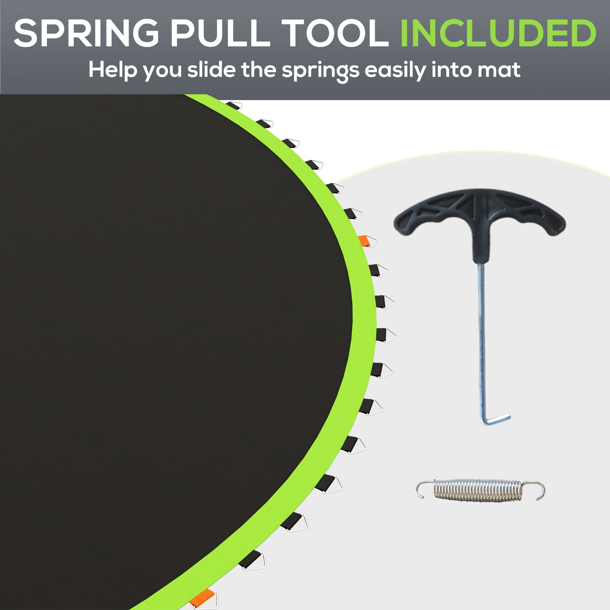 Soozier Trampoline Replacement Mat, Fits 14' Trampoline With 80 V Hooks & 5.5" Springs, Trampoline Mat With 8 Rows Of Stitching & Spring Pull Tool Spring & Frame Not Included , Green Green Plastic