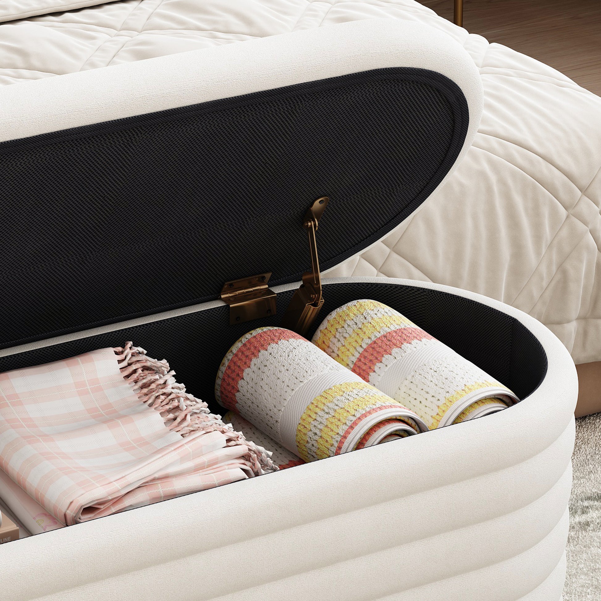 Storage Chenille Ottoman Bench Upholstered Fabric Storage Bench End Of Bed Stool With Safety Hinge For Bedroom, Living Room, Entryway, Closet 40 Inch, White White Contemporary Polyurethane Foam