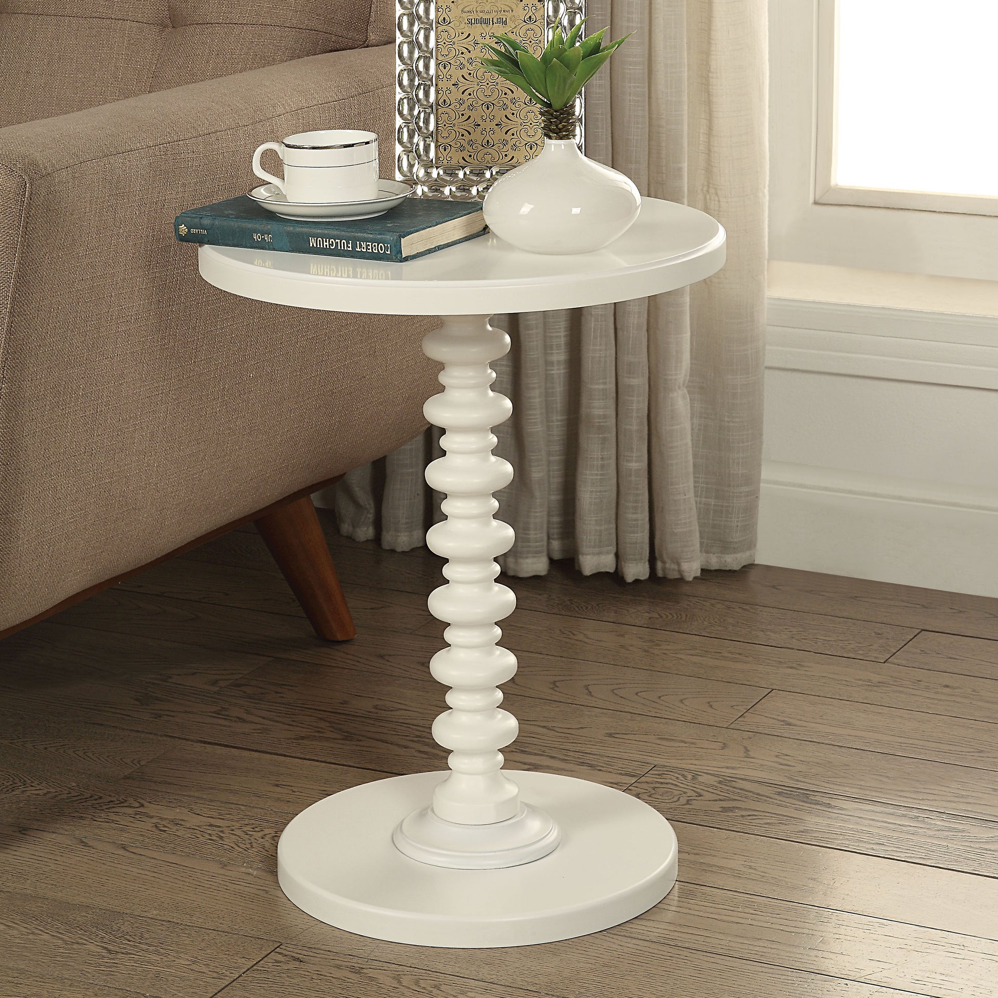 Acton White Finish Accent Table White Synthetic Wood