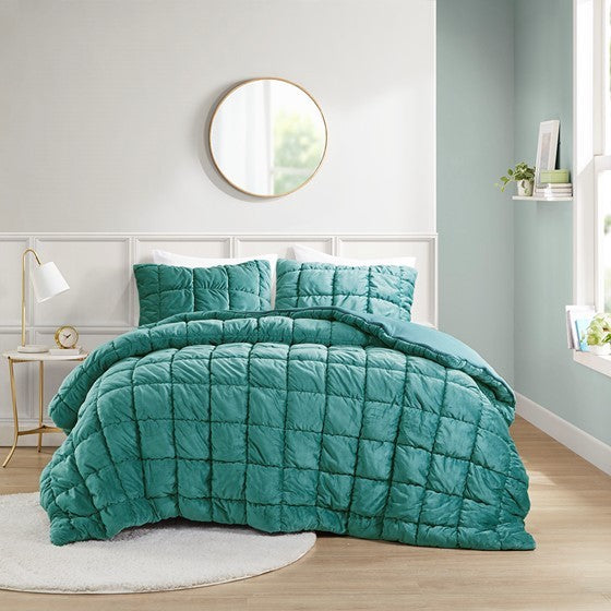 3 Piece Comforter Set King Teal Polyester