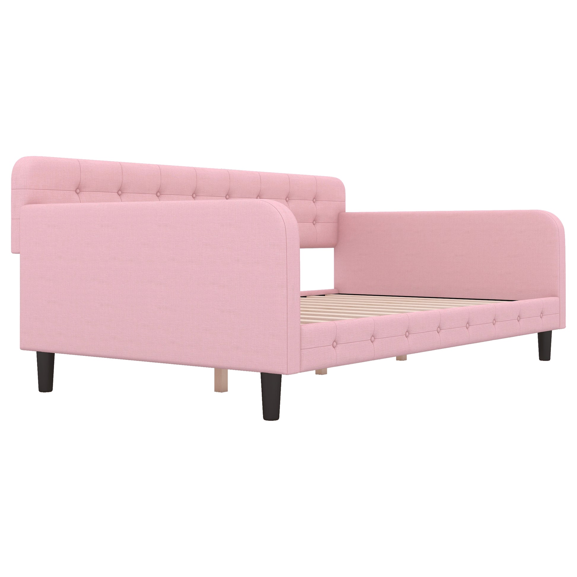 Twin Size Upholstered Tufted Daybed With 4 Support Legs, Pink Box Spring Not Required Twin Pink Wood Bedroom Daybeds Linen Upholstered