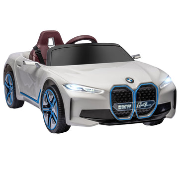 Aosom Electric Car For Kids, 12V Licensed Bmw Ride On Car With 2.4G Remote Control, Suspension System, Horn Honking, Music, Lights For Boys And Girls, White White Iron Plastic