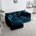 Chenille Two Seater Sofa With 1 Footrest, 2 Seater L Shaped Sectional With Ottoman,Loveseat With Ottoman For Small Living Space,Blue Chenille Blue Chenille 2 Seat