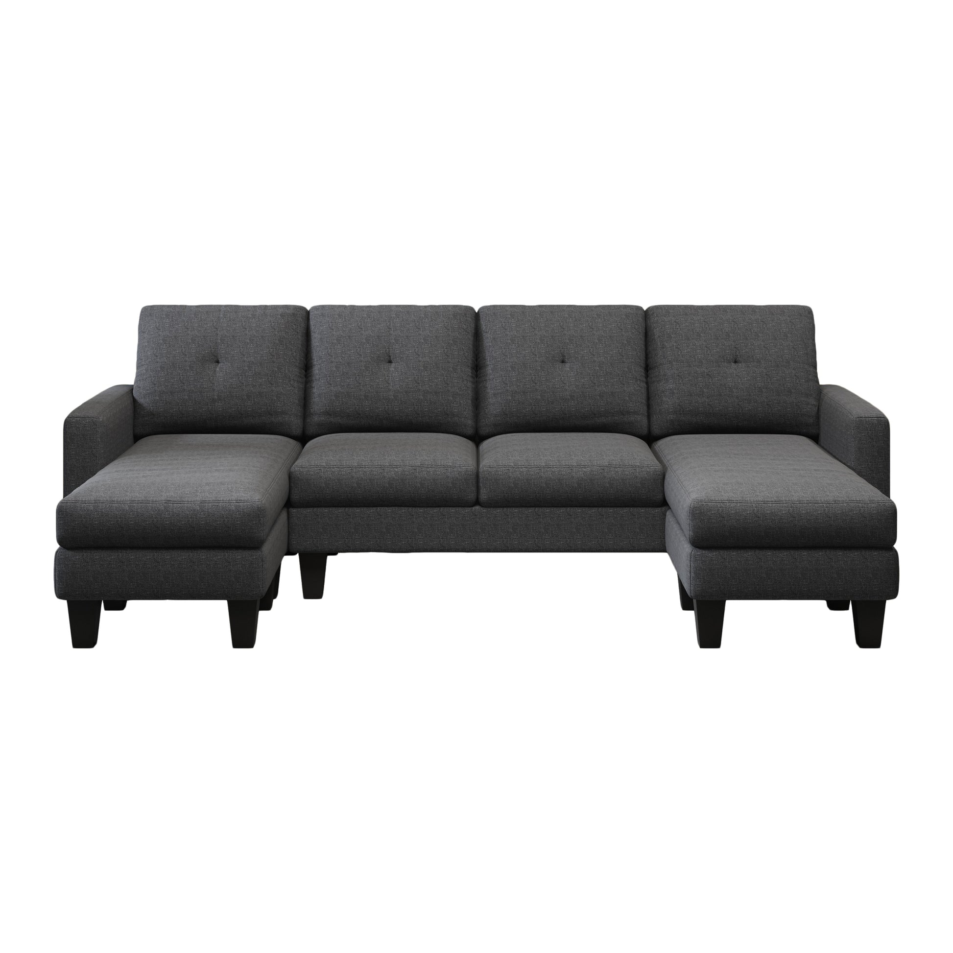 U Shaped Sofa Coch 4 Seat Sofa With Chaise Polyester Fabric For Living Room Apartment Office Dark Grey Dark Grey Linen Wood Primary Living Space Soft Eucalyptus Foam Linen 4 Seat