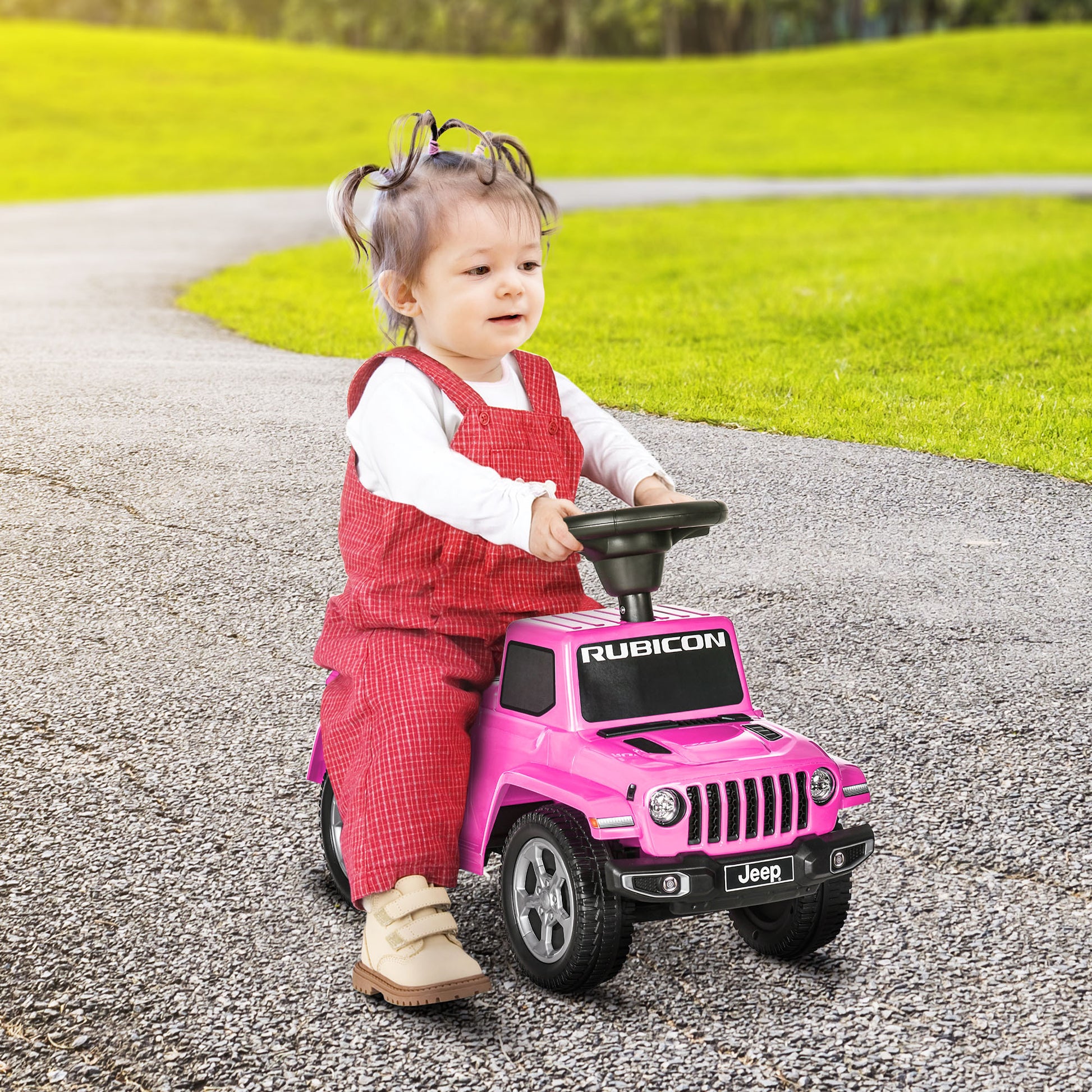 Aosom Kids Ride On Push Car, With Engine Sounds & Under Seat Storage, Foot To Floor Ride On Sliding Car With Horn, Sit And Scoot Ride On Toy, Ages 1.5 3 Years, Pink Pink Metal