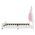 Twin Size Upholstered Platform Bed With Rabbit Shaped Headboard, White Box Spring Not Required Twin White Pink Wood Bedroom Bed Frame Faux Leather Upholstered