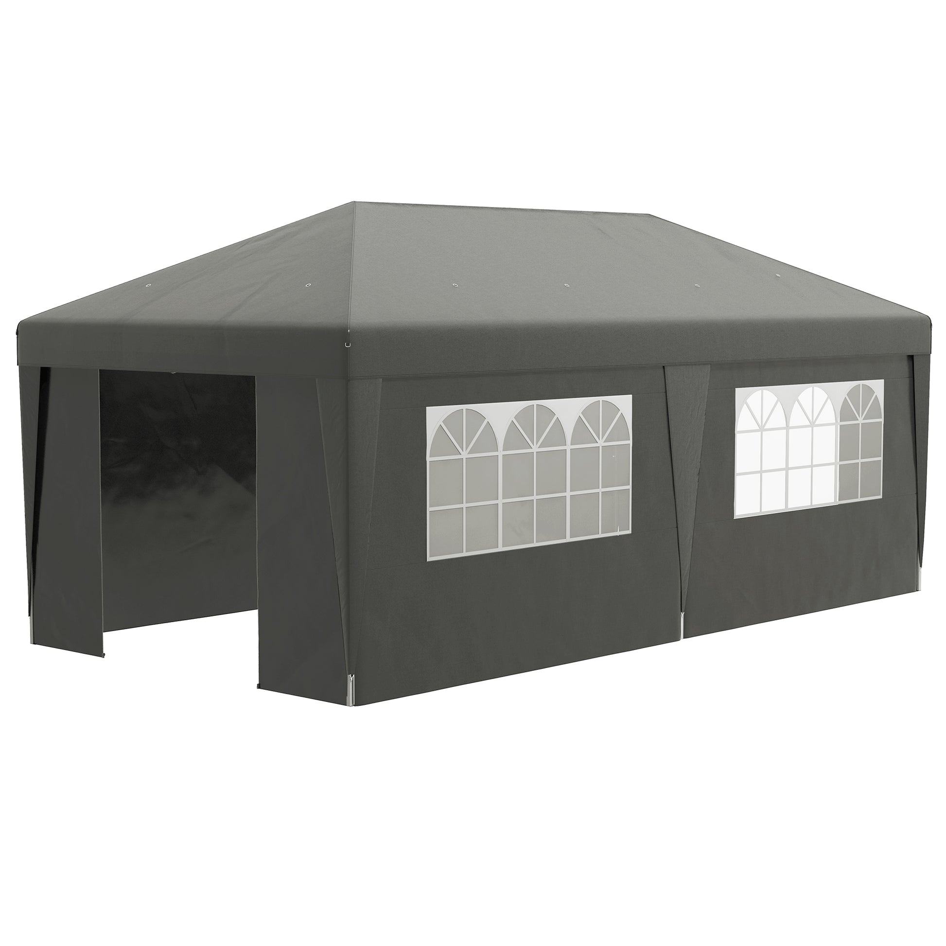 Outsunny 10' X 19.5' Pop Up Canopy Tent With Sidewalls, Height Adjustable Large Party Tent Event Shelter With Leg Weight Bags, Double Doors And Wheeled Carry Bag For Garden, Patio, Gray Gray Steel