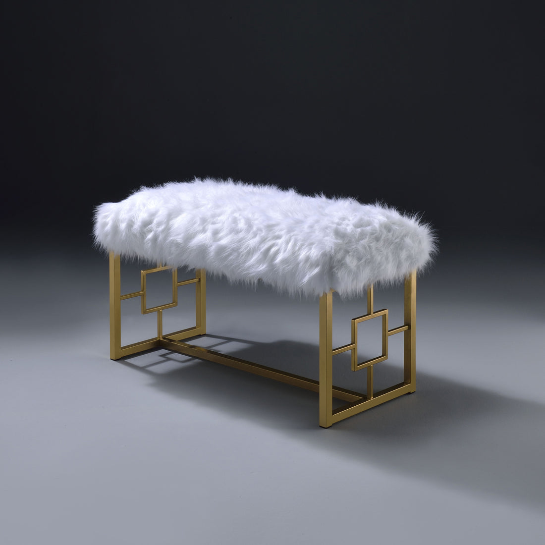 White And Gold Bench With Sled Base White Gold Bedroom White Contemporary Fabric Metal