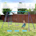 Outsunny Metal Swing Set With Glider, Two Swing Seats And Adjustable Height, Outdoor Heavy Duty A Frame Suitable For Playground, Backyard, Purple Purple Metal