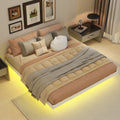 King Size Floating Bed With Led Lights Underneath,Modern King Size Low Profile Platform Bed With Led Lights,White King White Wood Bedroom American Design Pine Bed Frame Pine