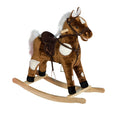 Qaba Kids Metal Plush Ride On Rocking Horse Chair Toy With Nursery Rhyme Music Dark Brown Dark Brown Plush