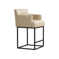 Coolmore Counter Height Bar Stools Set Of 2, Modern Barrel Bar Stool With Backrest And Arms, Black Metal Frames, Upholstered Bar Stools For Kitchen Island, Pub, Club Khaki Foam Pu Leather