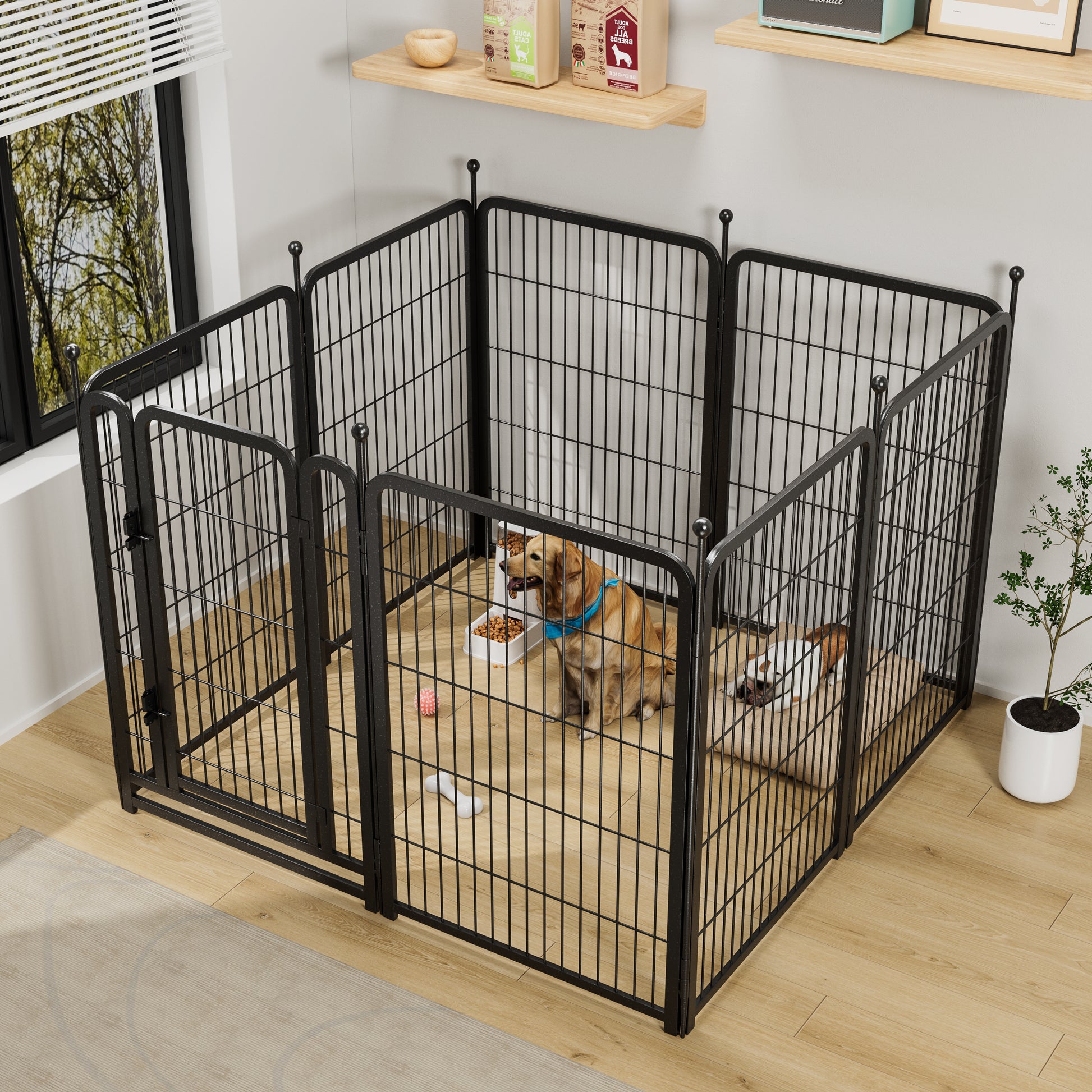 Dog Playpen 8 Panels 40" Height Heavy Duty Dog Fence Puppy Pen For Large Medium Small Dogs Indoor Outdoor Foldable Pet Exercise Pen Black Iron