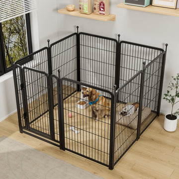 Dog Playpen 8 Panels 40" Height Heavy Duty Dog Fence Puppy Pen For Large Medium Small Dogs Indoor Outdoor Foldable Pet Exercise Pen Black Iron