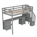 Twin Size Loft Bed Frame With Built In Desk And Double Storage Drawers,Gray Twin Gray Solid Wood Mdf