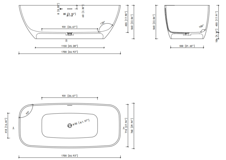 67" Solid Surface Soaking Bathtub Matte White Freestanding Tubs Matte 61 69 In Center Front Solid Surface