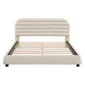 Queen Size Velvet Upholstered Platform Bed,Solid Frame And Stylish Curve Shaped Design, Beige Queen Beige Velvet