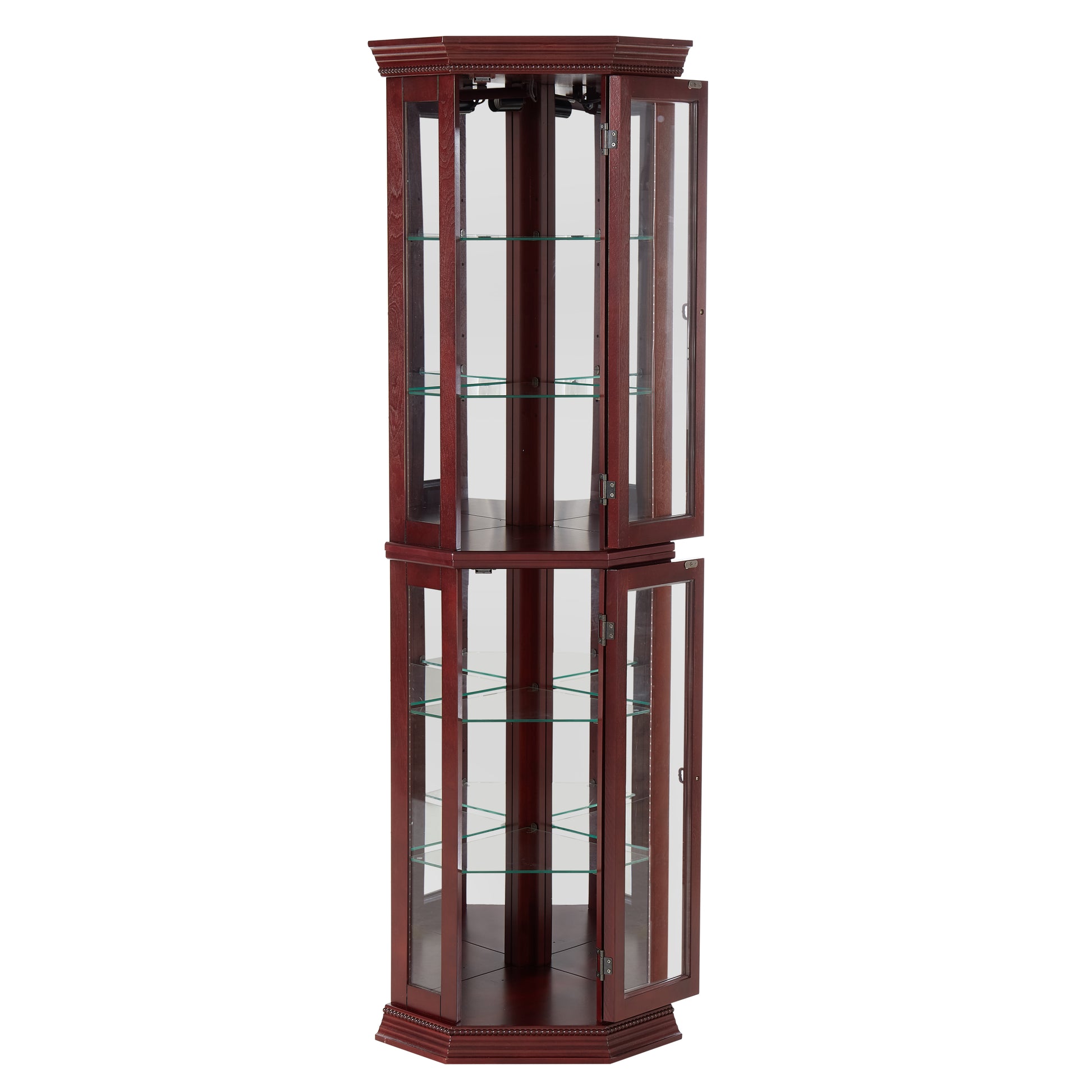Corner Curio Cabinet With Lights, Adjustable Tempered Glass Shelves, Mirrored Back, Display Cabinet,Cherry E26 Light Bulb Not Included Cherry Mdf