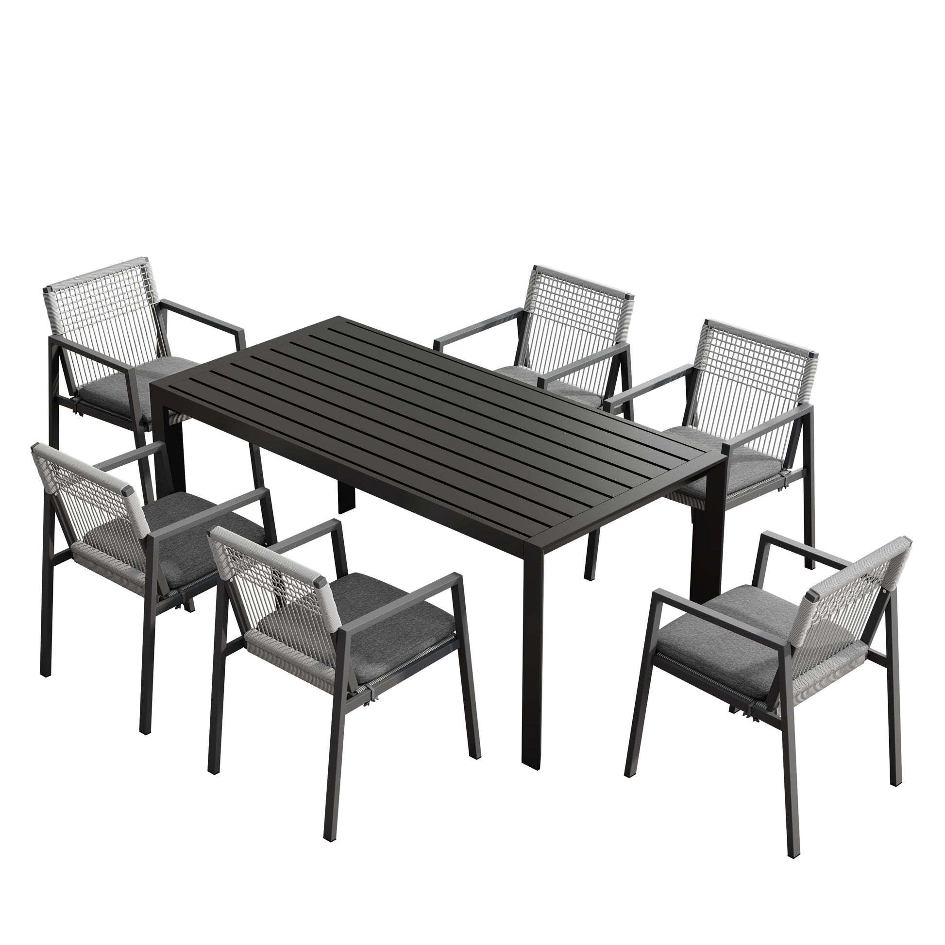 Outdoor Dining Set, Aluminum Dining Chair Set Of 6 With Rope Aluminum Dining Table, Gray Black Black Grey Aluminium