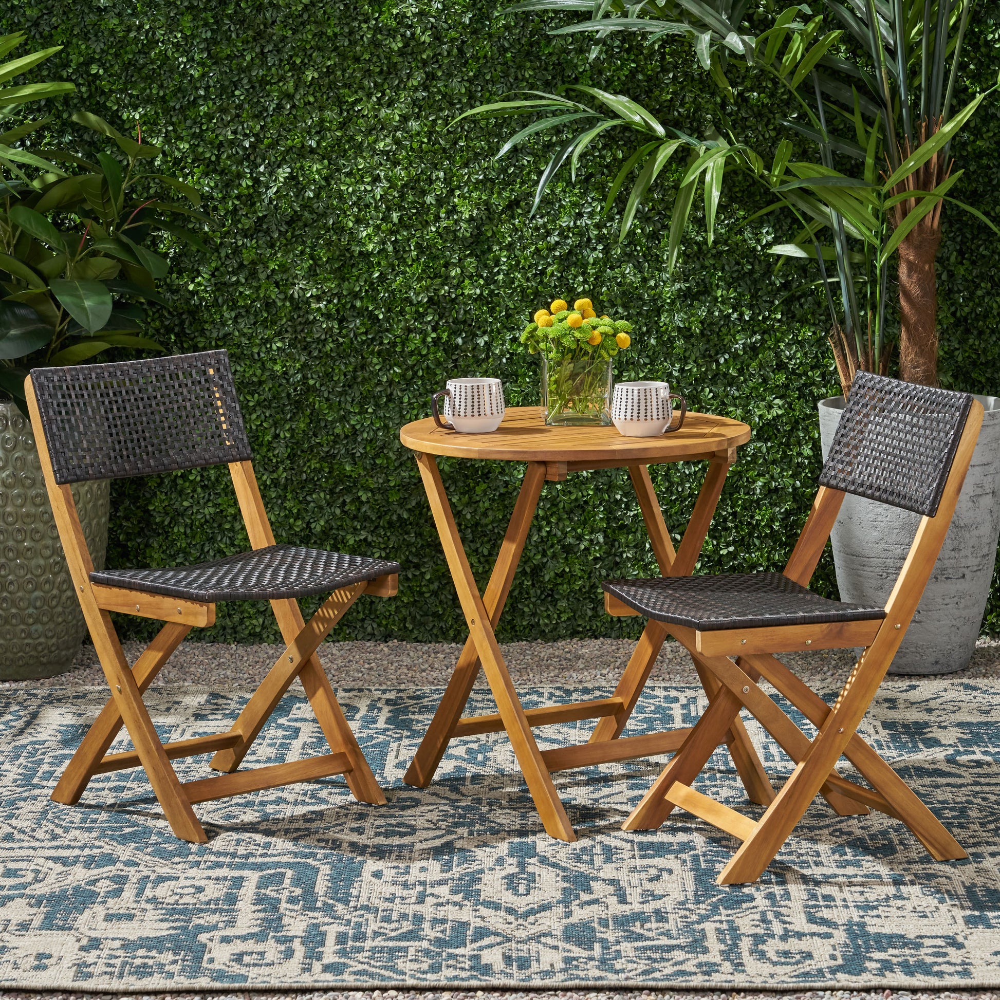 Hillside Bistro Set,2 Chairs 1 Table Brown Wood