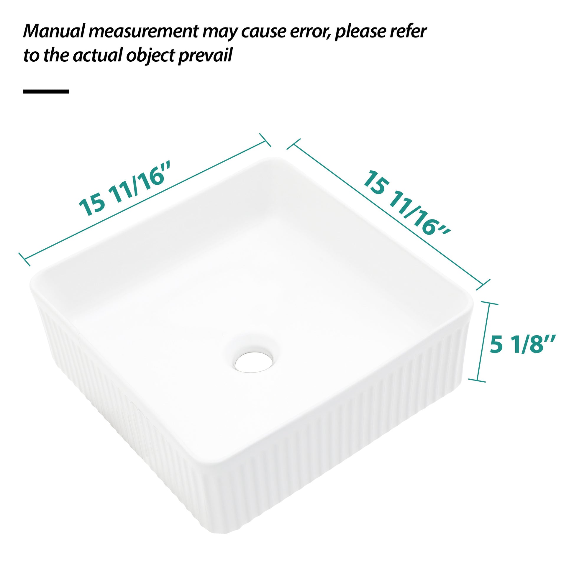 15.69"X15.69" White Ceramic Square Vessel Bathroom Sink White Ceramic