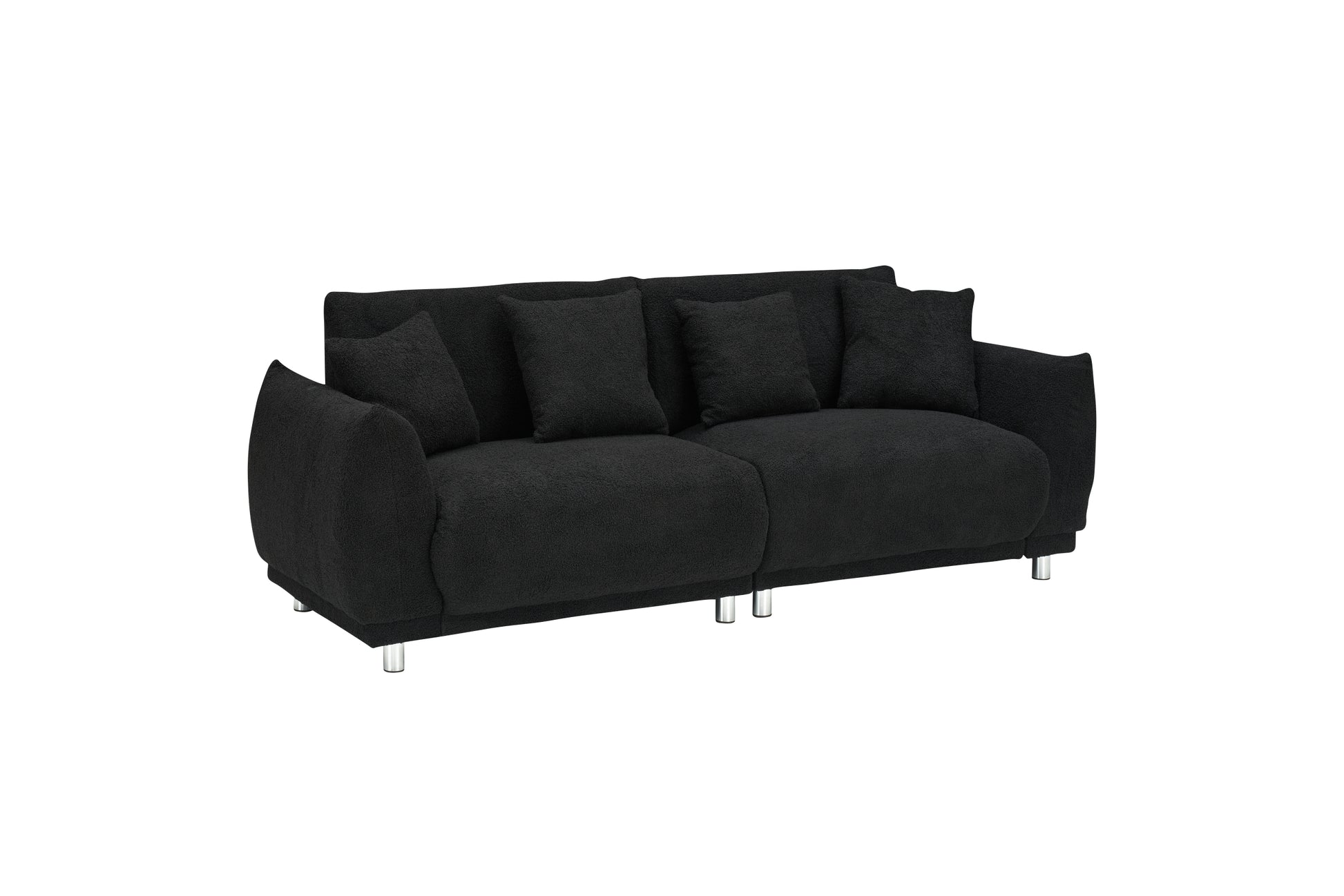 86.6 Inch Teddy Fleece Black Sofa With Four Throw Pillows Hardware Feet Can Be Placed In The Apartment Bedroom To Sit Comfortably Without Taking Up Space Black Fabric 2 Seat